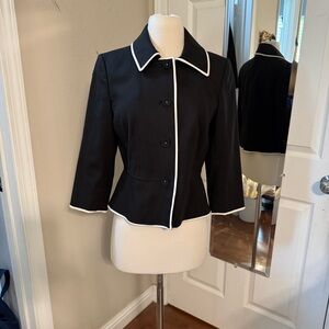 Ann Taylor Black 3/4 Sleeves Blazer with White Piping